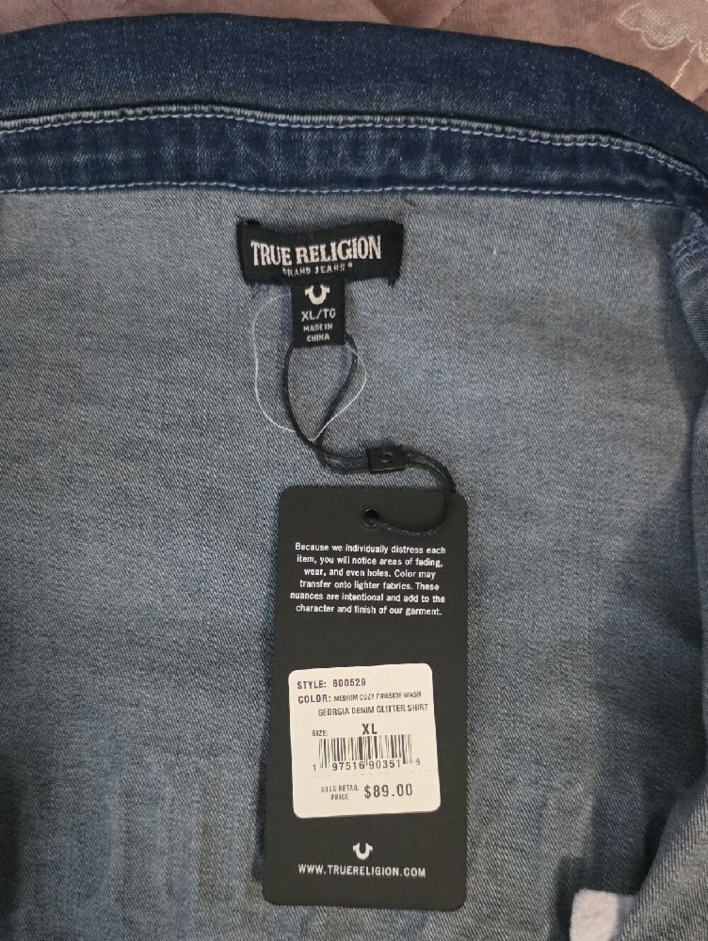 True Religion Men's Medium Blue Denim Shirt Jacket - Picture 2 of 3
